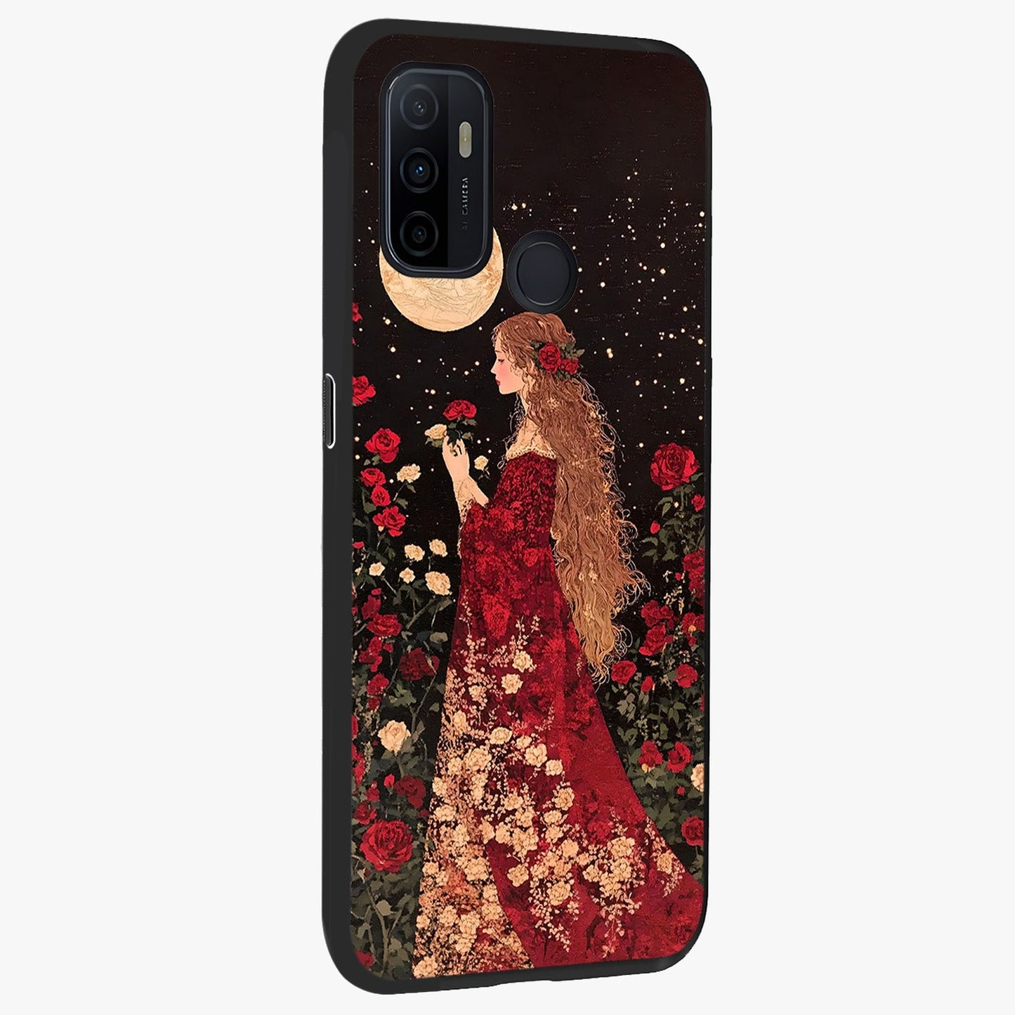 Crimson Dreams Glass Case upright view showcasing dreamy red toned artwork with modern aesthetic style.