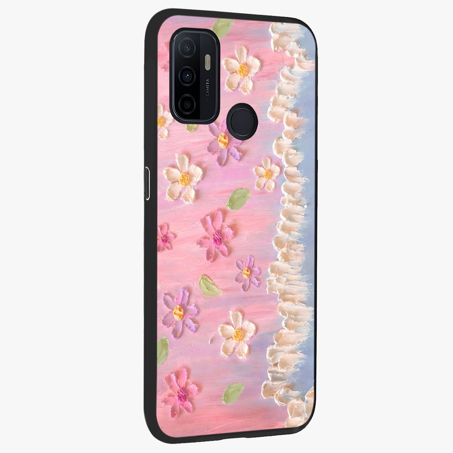 Dreamy Painted Garden Glass Case upright view showcasing vibrant floral garden artwork with artistic nature theme.