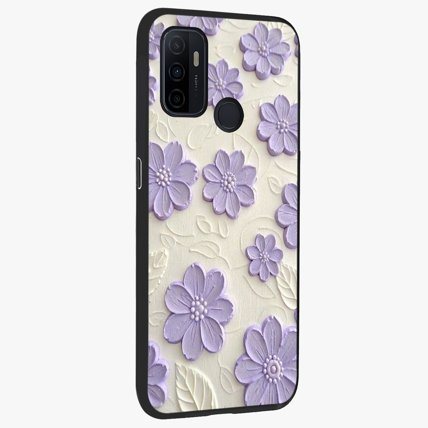 Floral Wall Art With Purple Flowers Glass Case upright view showcasing elegant purple flower artwork with decorative floral theme.
