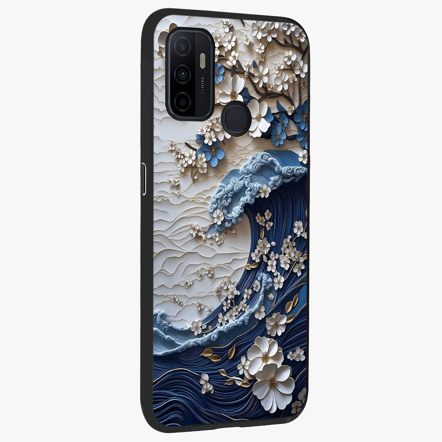 Floral Wave Origami Glass Case upright view showcasing creative floral origami artwork with artistic decorative theme.