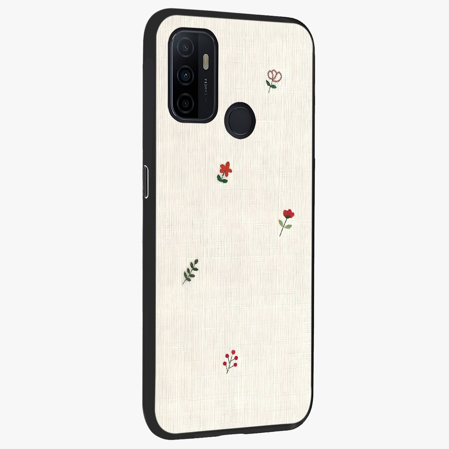 Minimalistic Blue With White Flower Pattern Glass Case upright view showcasing clean white flower artwork with calming blue theme.