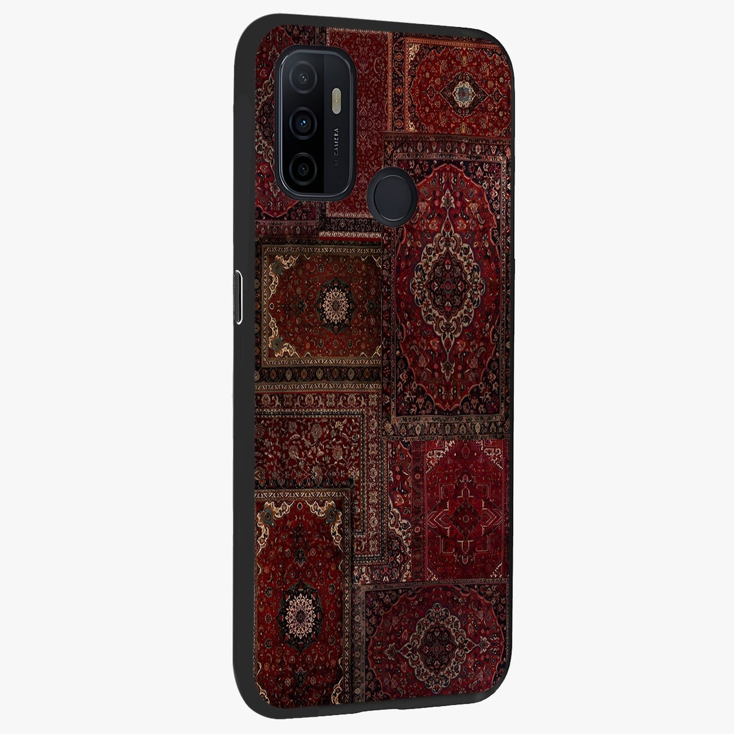 Persian Velvet Tale Glass Case upright view showcasing elegant Persian artwork with classic heritage theme.