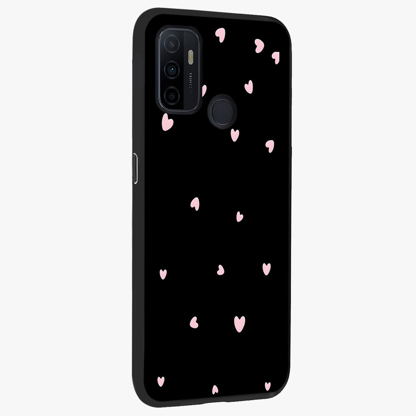 Pink Love Drops Glass Case upright view showcasing charming heart drop artwork with romantic playful theme.