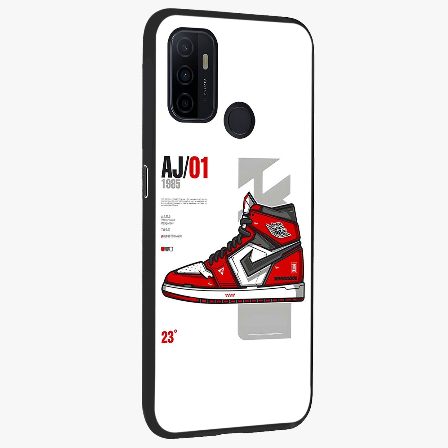 Retro Sneaker Blueprint Glass Case upright view showcasing stylish sneaker illustration with vintage streetwear theme.