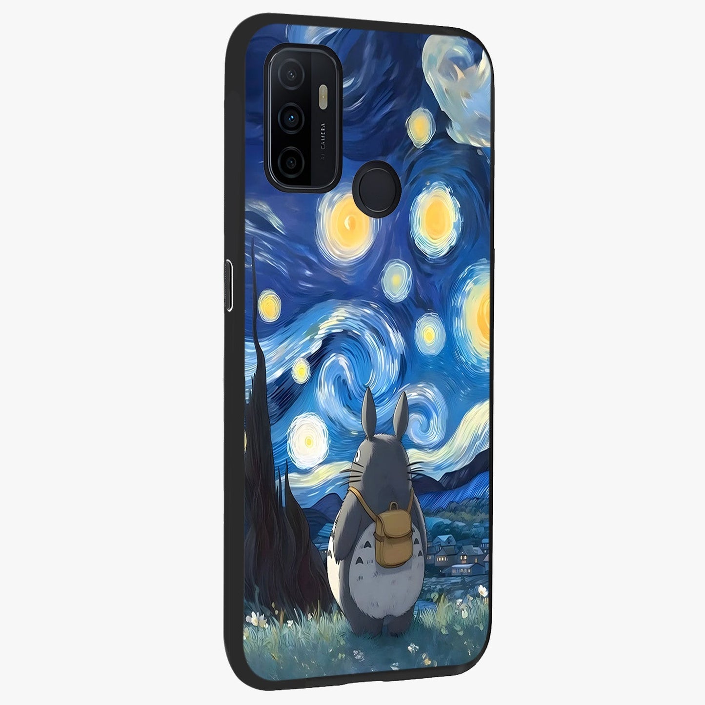Totoro In Van Gogh Art Glass Case upright view showcasing creative character artwork with painterly artistic theme.