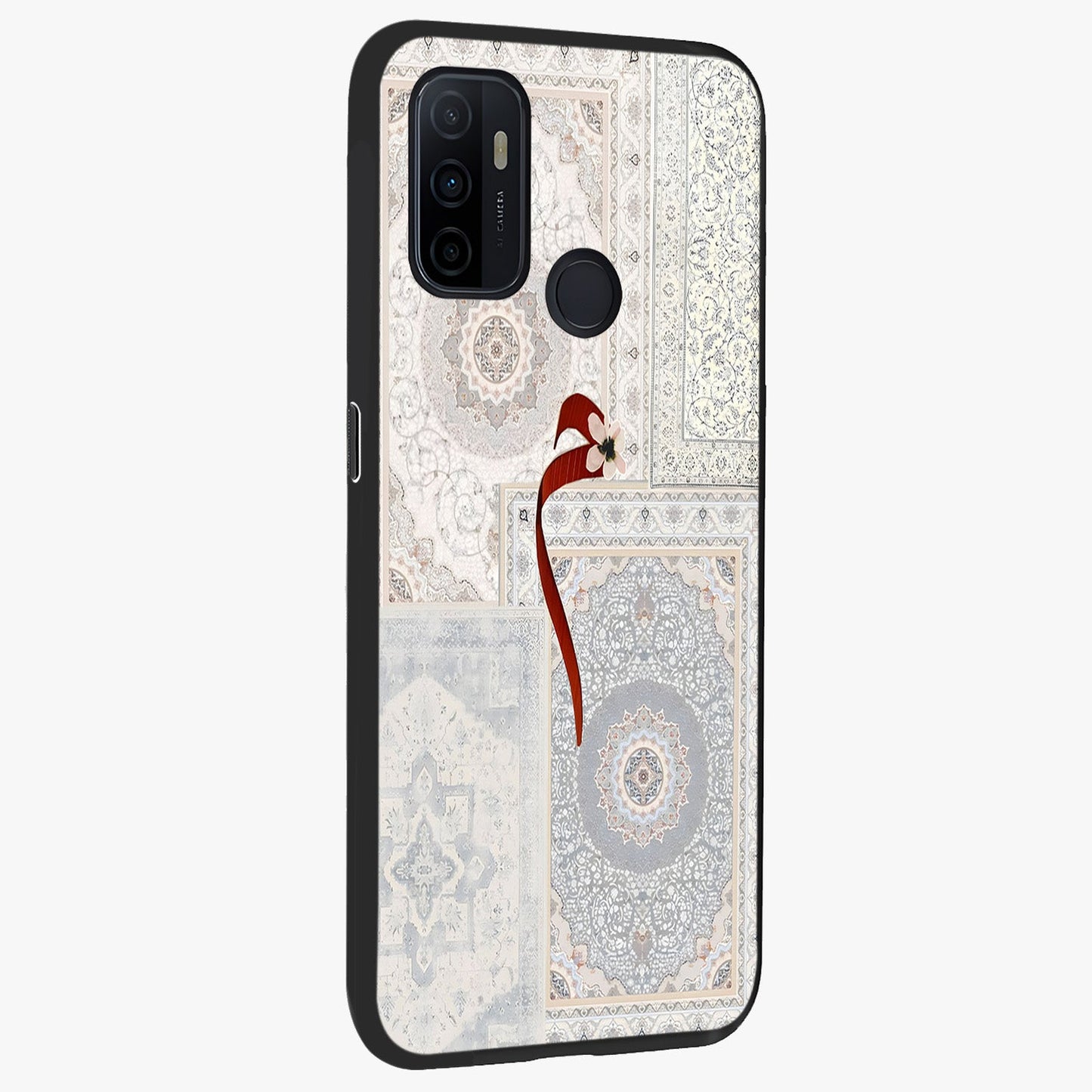 White Aesthetic Bow Glass Case upright view showcasing delicate ribbon bow artwork with cute minimalist theme.