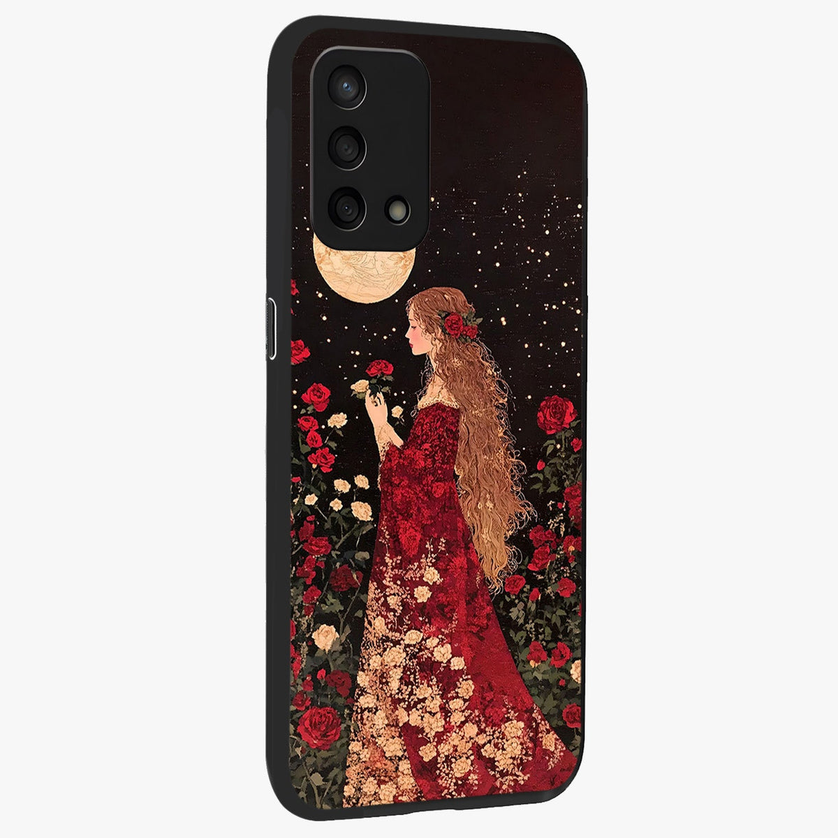 Crimson Dreams Glass Case upright view showcasing dreamy red toned artwork with modern aesthetic style.