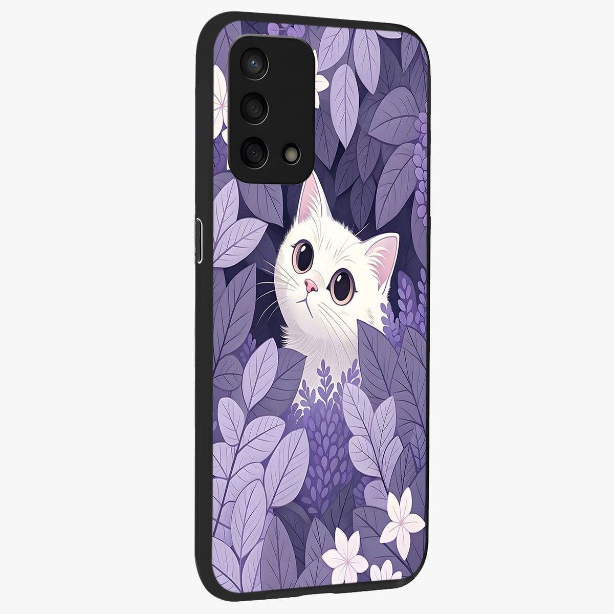 Lilac Hide Peek Cat Glass Case upright view showcasing charming cat artwork with adorable peek theme.