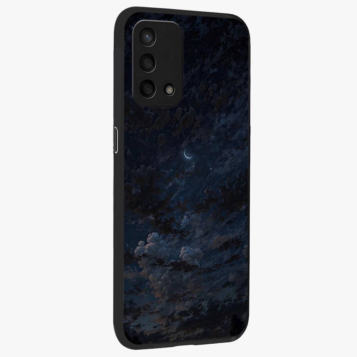 Lunar Veil Silence Glass Case upright view showcasing calm moon themed artwork with serene night atmosphere.