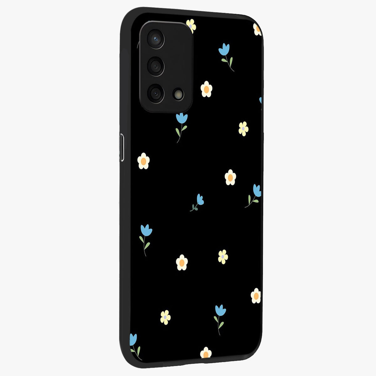 Minimal Petal Whispers Glass Case upright view showcasing elegant floral artwork with modern minimalist style.