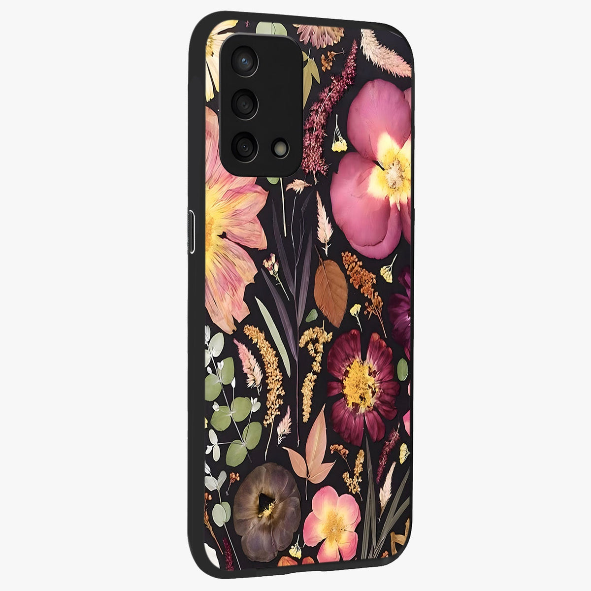 Petal Dream Tapestry Glass Case upright view showcasing detailed floral tapestry artwork with artistic nature theme.
