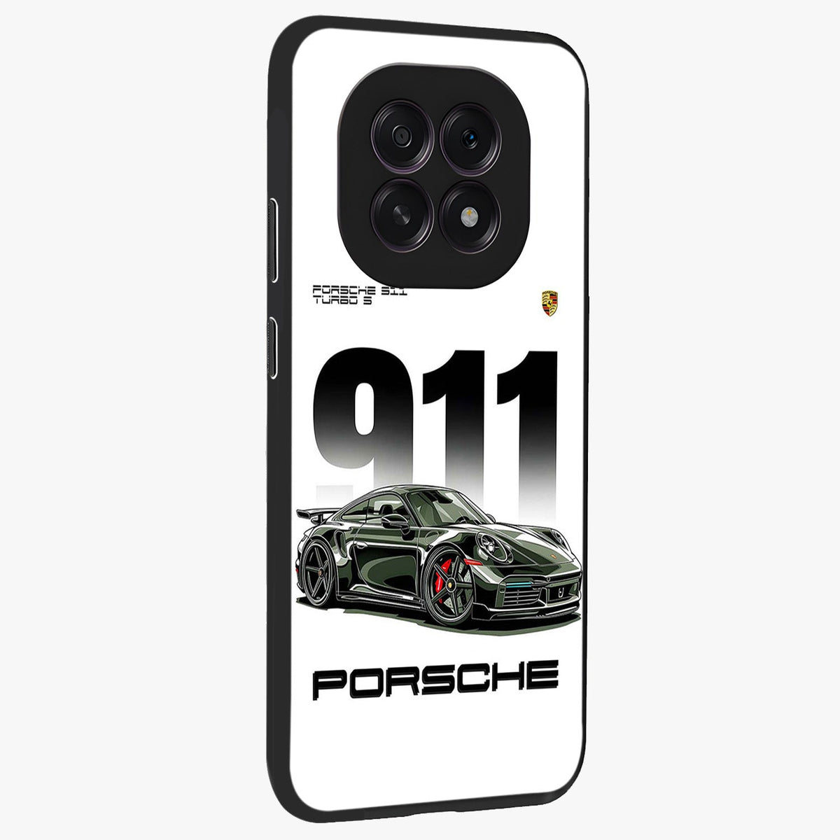 911 Turbo Dominance Glass Case upright perspective showcasing powerful racing design and modern automotive aesthetic.