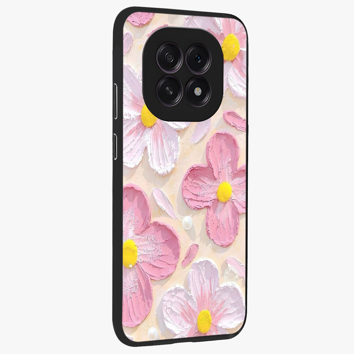 Blush Bloom Texture Glass Case upright view showcasing delicate blush floral texture with modern minimal style.