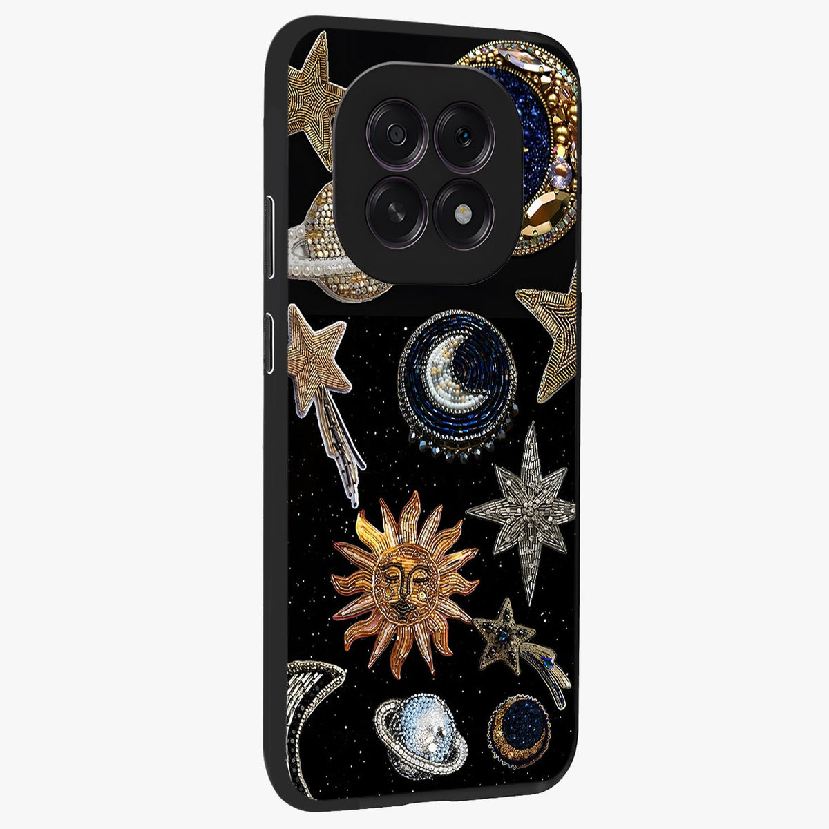 Celestial Gem Constellations Glass Case upright view showcasing cosmic constellation artwork with celestial aesthetic style.