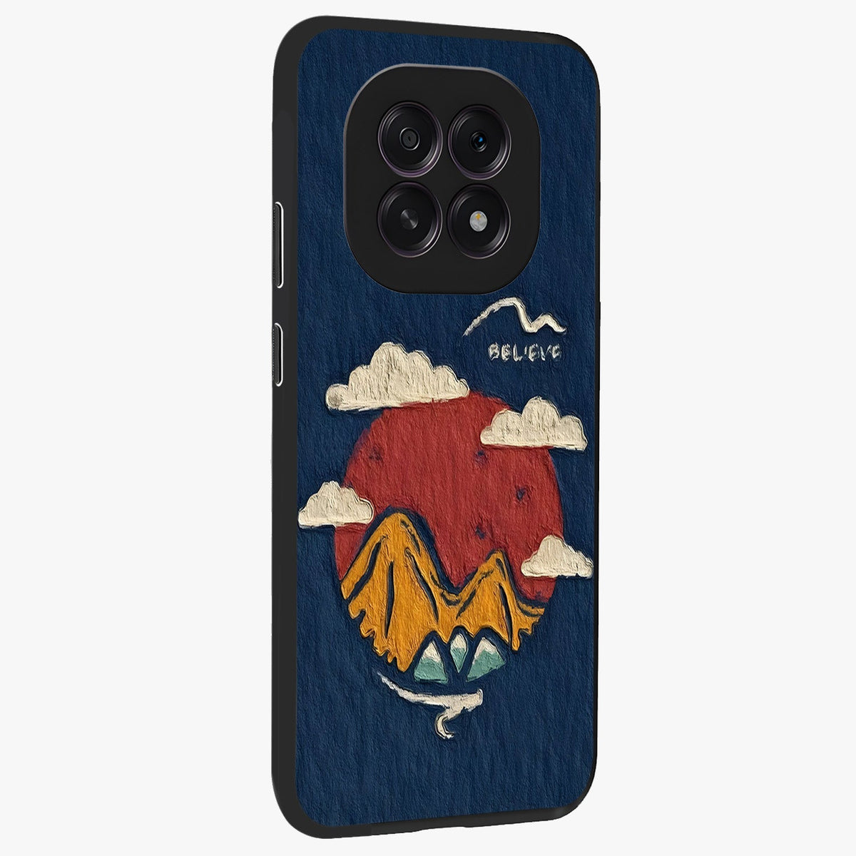 Dream Beyond Mountains Glass Case upright view showcasing beautiful mountain scenery with inspirational nature theme.