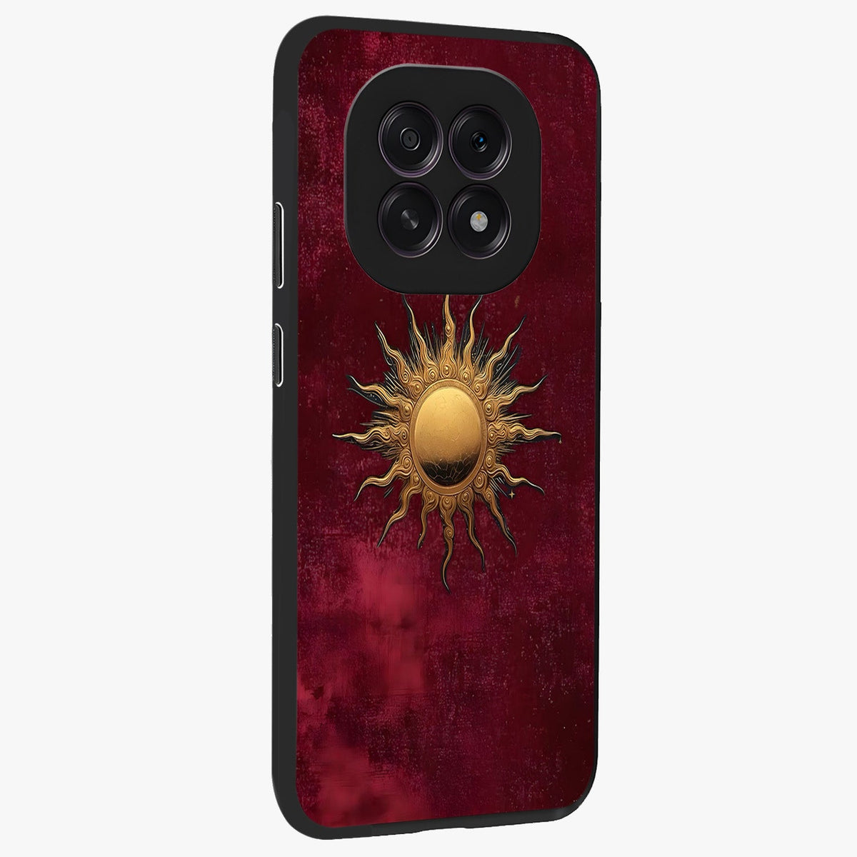 Golden Sun Minimalism Glass Case upright view showcasing simple golden sun artwork with elegant minimalist style.