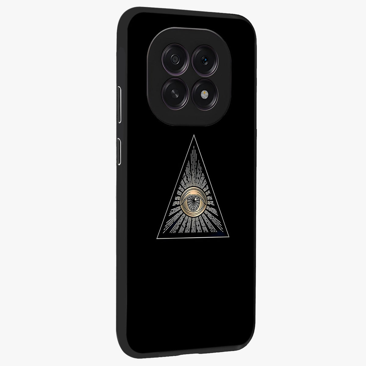 Illuminati Evil Glass Case upright view showcasing striking illuminati artwork with mysterious symbolic theme.
