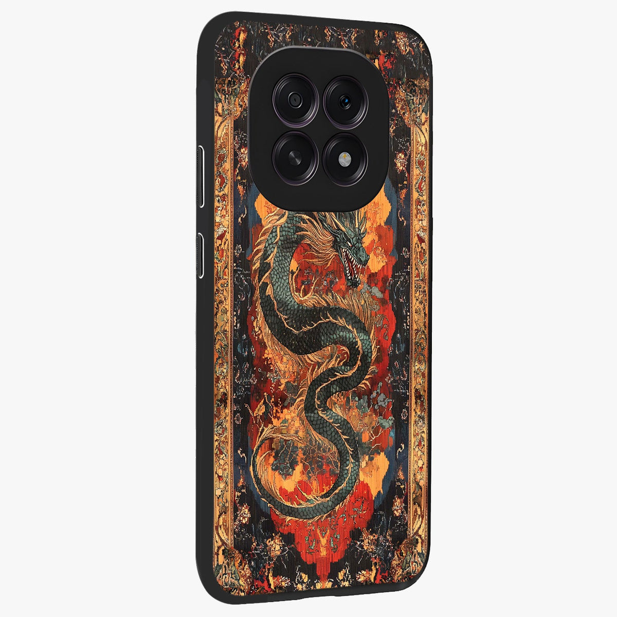 Inferno Dragon Soul Glass Case upright view showcasing intense dragon artwork with fantasy fire theme.