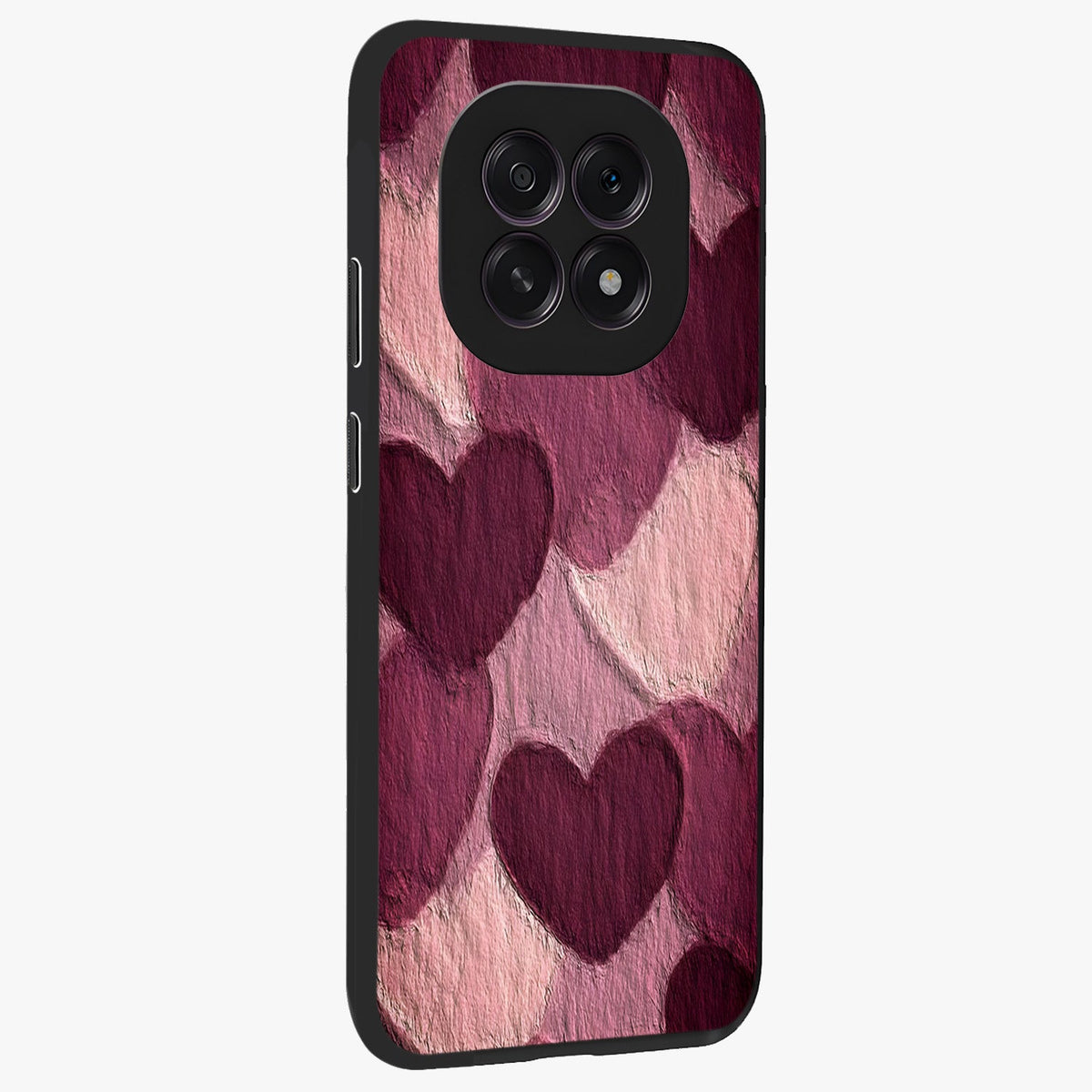 Layered Paper Hearts Glass Case upright view showcasing decorative layered heart artwork with sweet love theme.