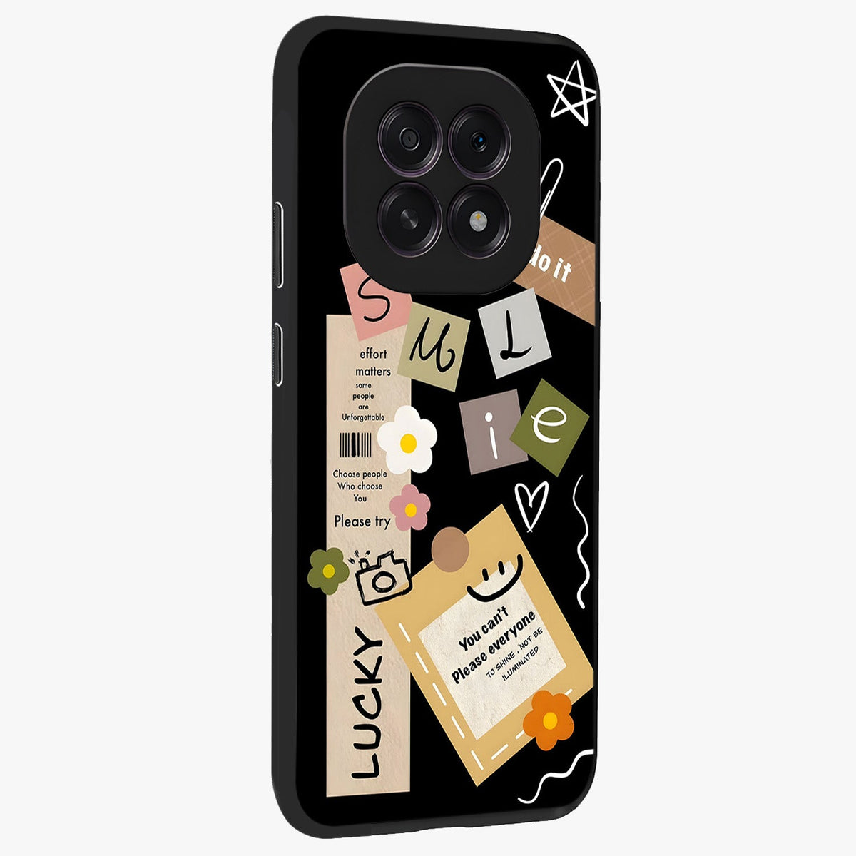Lucky Aesthetic Collage Glass Case upright view showcasing vibrant collage artwork with youthful aesthetic theme.