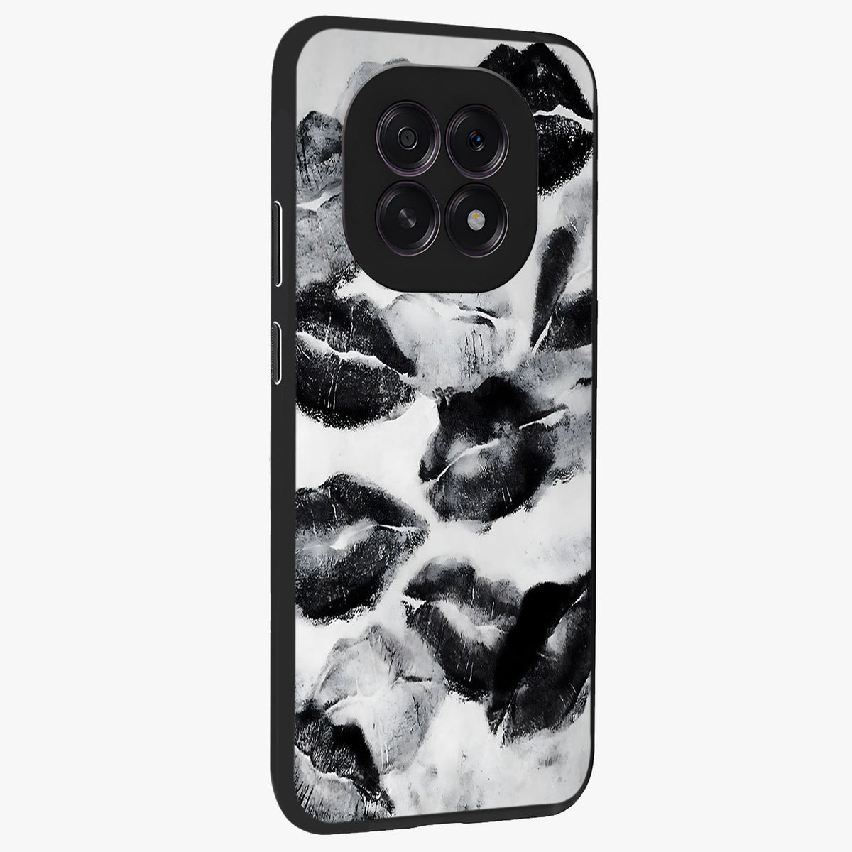 Midnight Kiss Marks Glass Case upright view showcasing stylish kiss mark artwork with trendy romantic theme.