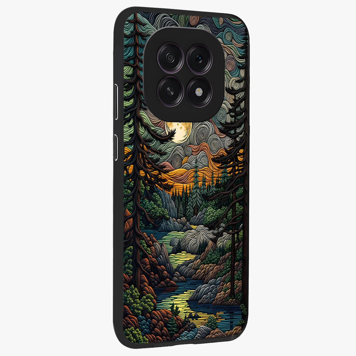 Moonlight Forest Dream Glass Case upright view showcasing magical forest artwork with calm night theme.