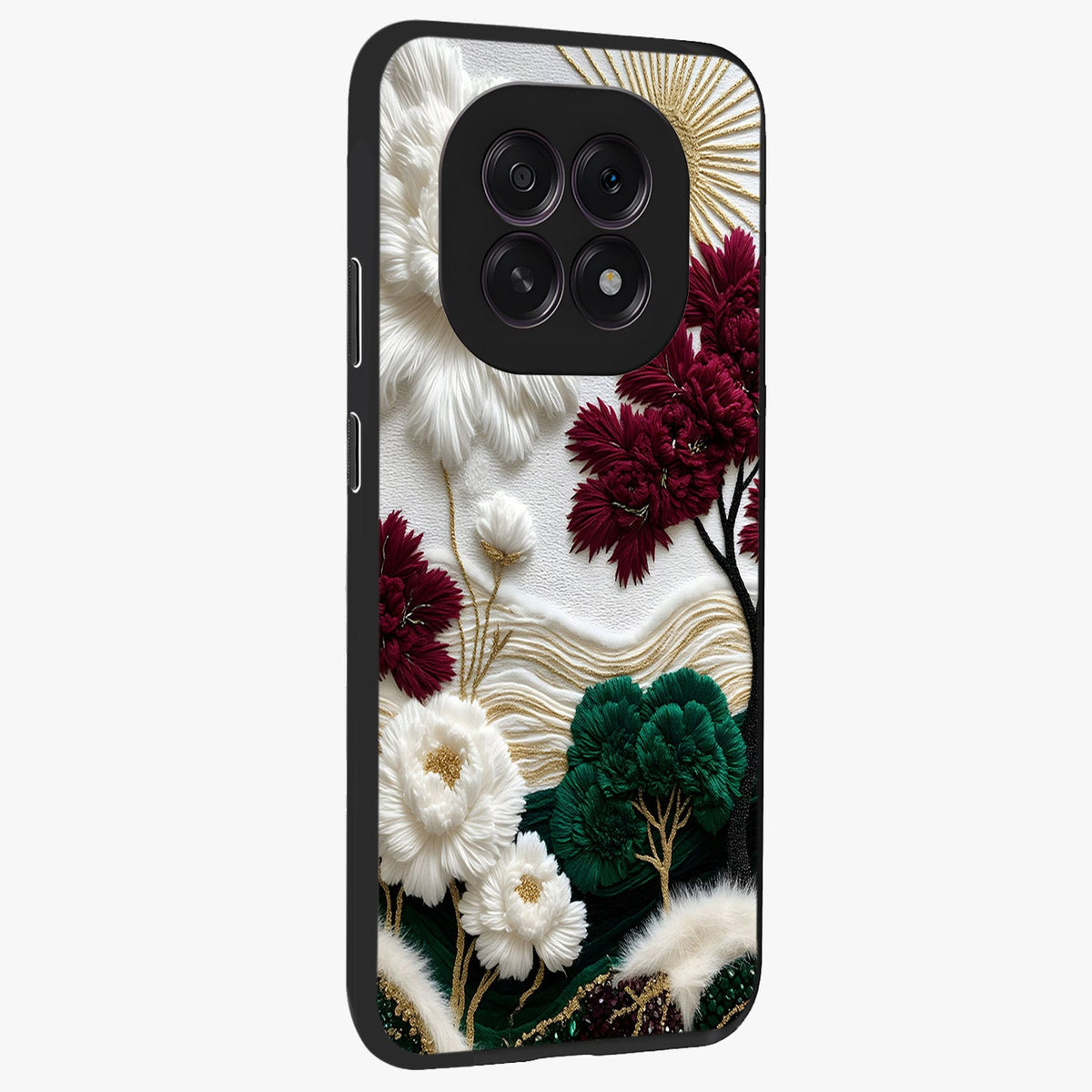 Radiant Bloom Elegance Glass Case upright view showcasing decorative flower artwork with refined botanical theme.