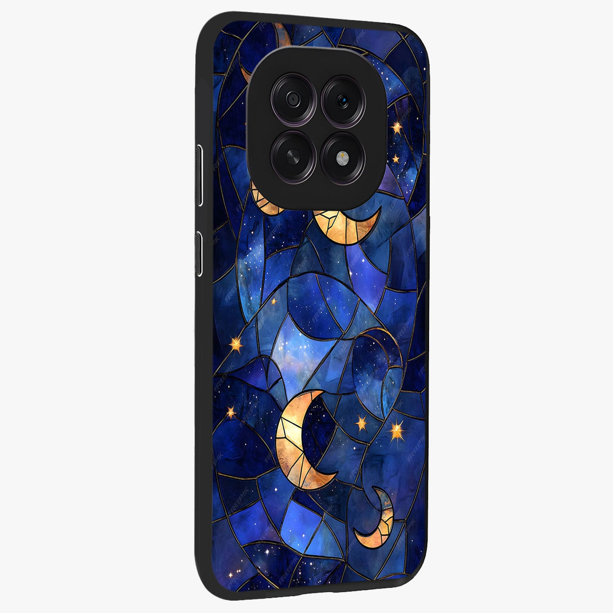 Starlit Sky Tapestry Glass Case upright view showcasing elegant starry sky artwork with cosmic decorative theme.
