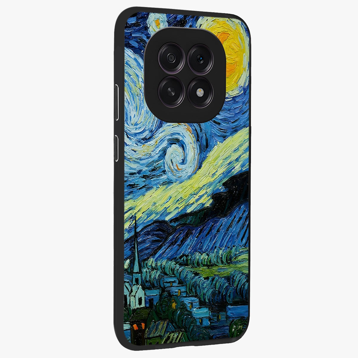 Van Gogh Art Glass Case upright view showcasing expressive painting style artwork with timeless artistic theme.