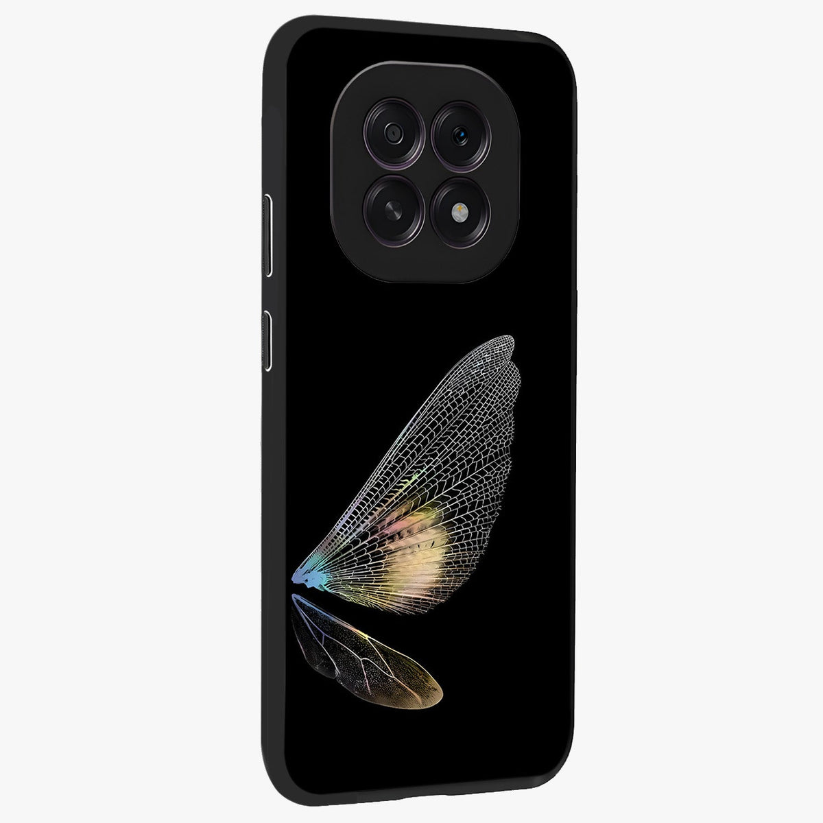 Whispers Of Wings Glass Case upright view showcasing elegant wing artwork with light airy theme.