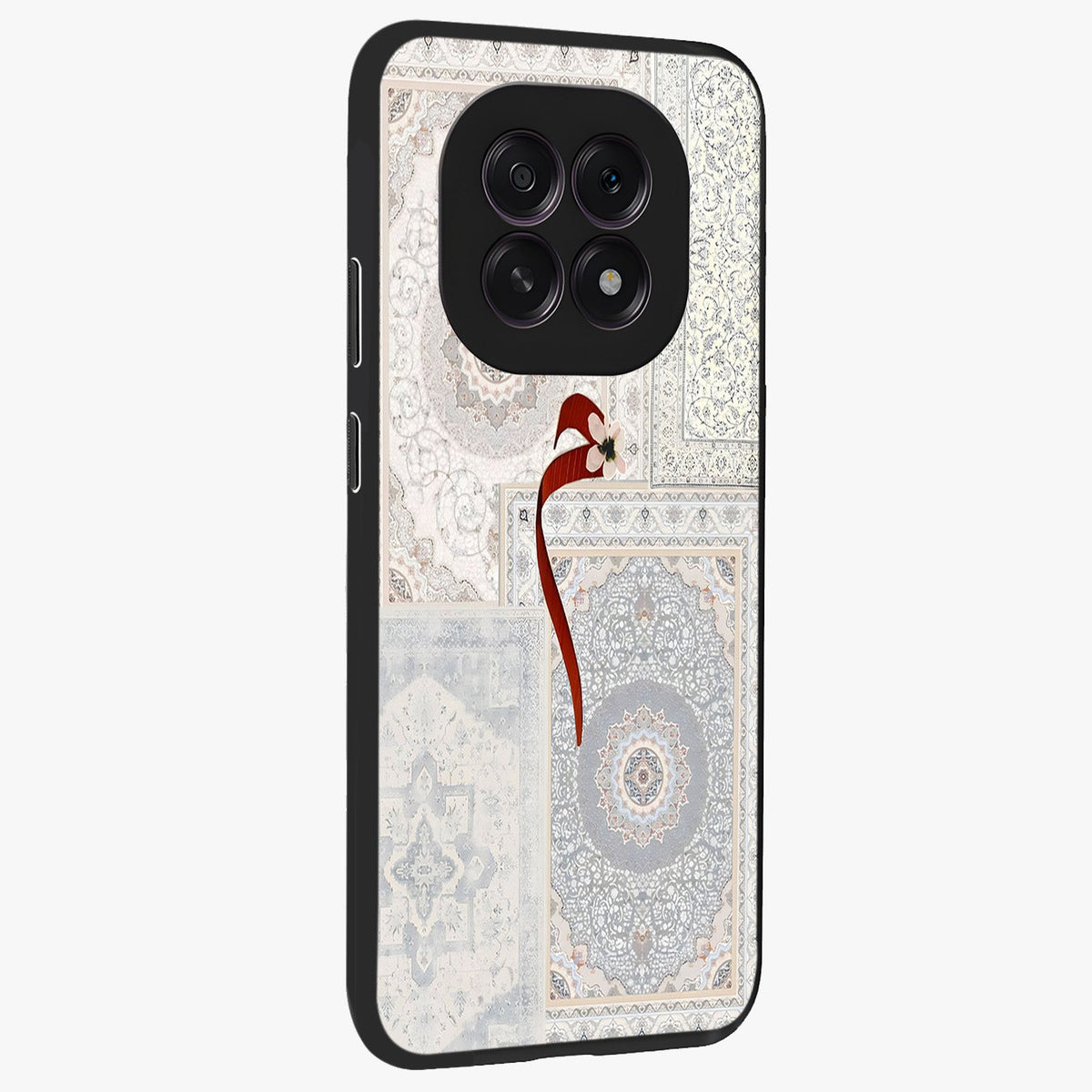 White Aesthetic Bow Glass Case upright view showcasing delicate ribbon bow artwork with cute minimalist theme.