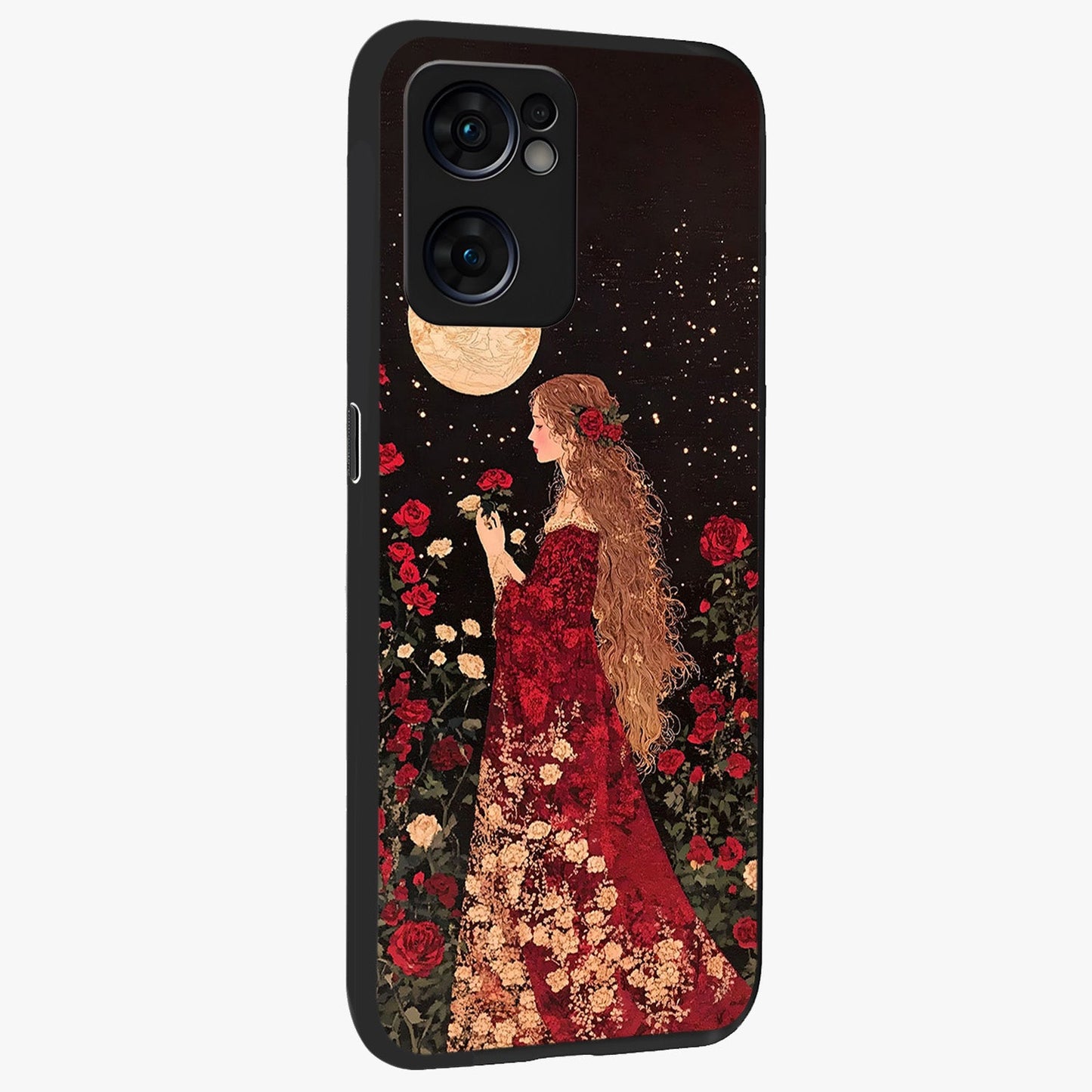 Crimson Dreams Glass Case upright view showcasing dreamy red toned artwork with modern aesthetic style.
