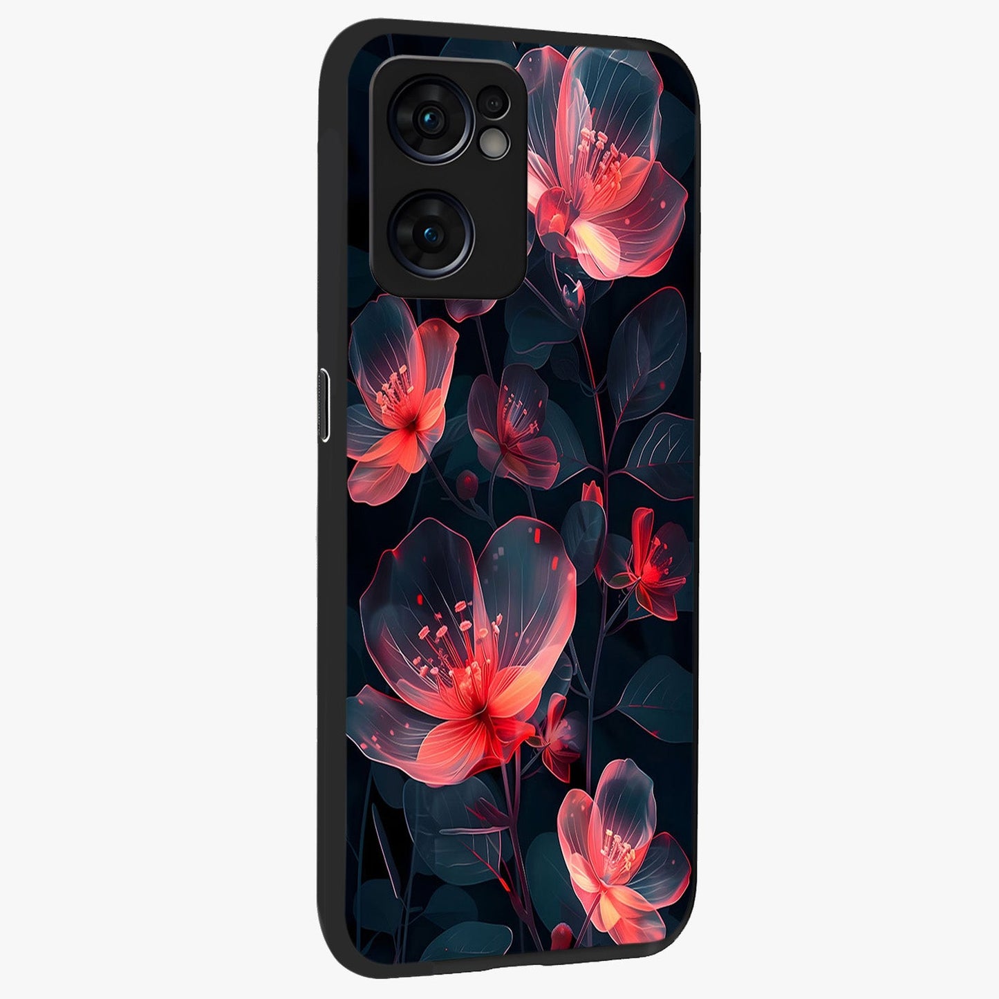 Dark Shade of Flower Glass Case upright view showcasing delicate flower artwork with rich dark floral theme.