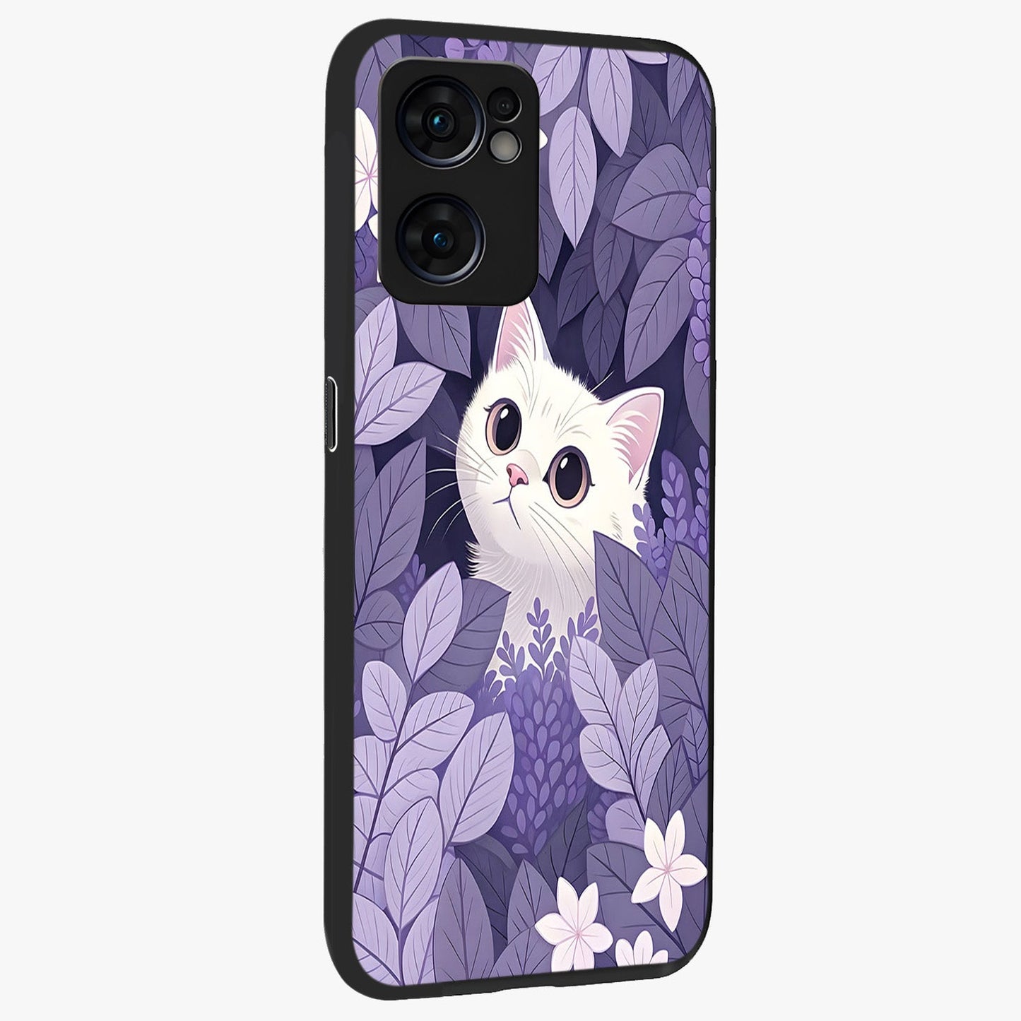 Lilac Hide Peek Cat Glass Case upright view showcasing charming cat artwork with adorable peek theme.
