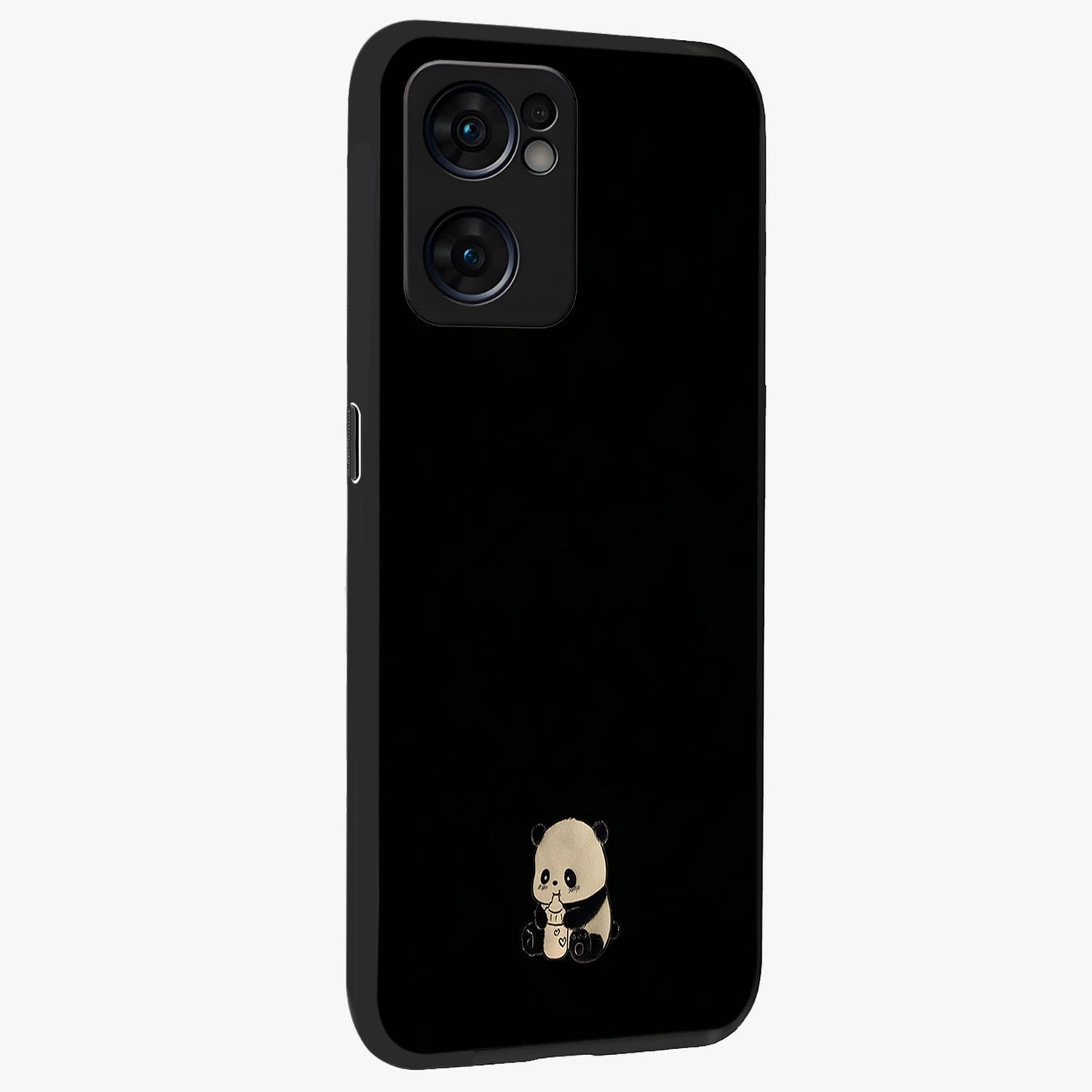 Midnight Panda Love Glass Case upright view showcasing charming panda artwork with playful romantic theme.