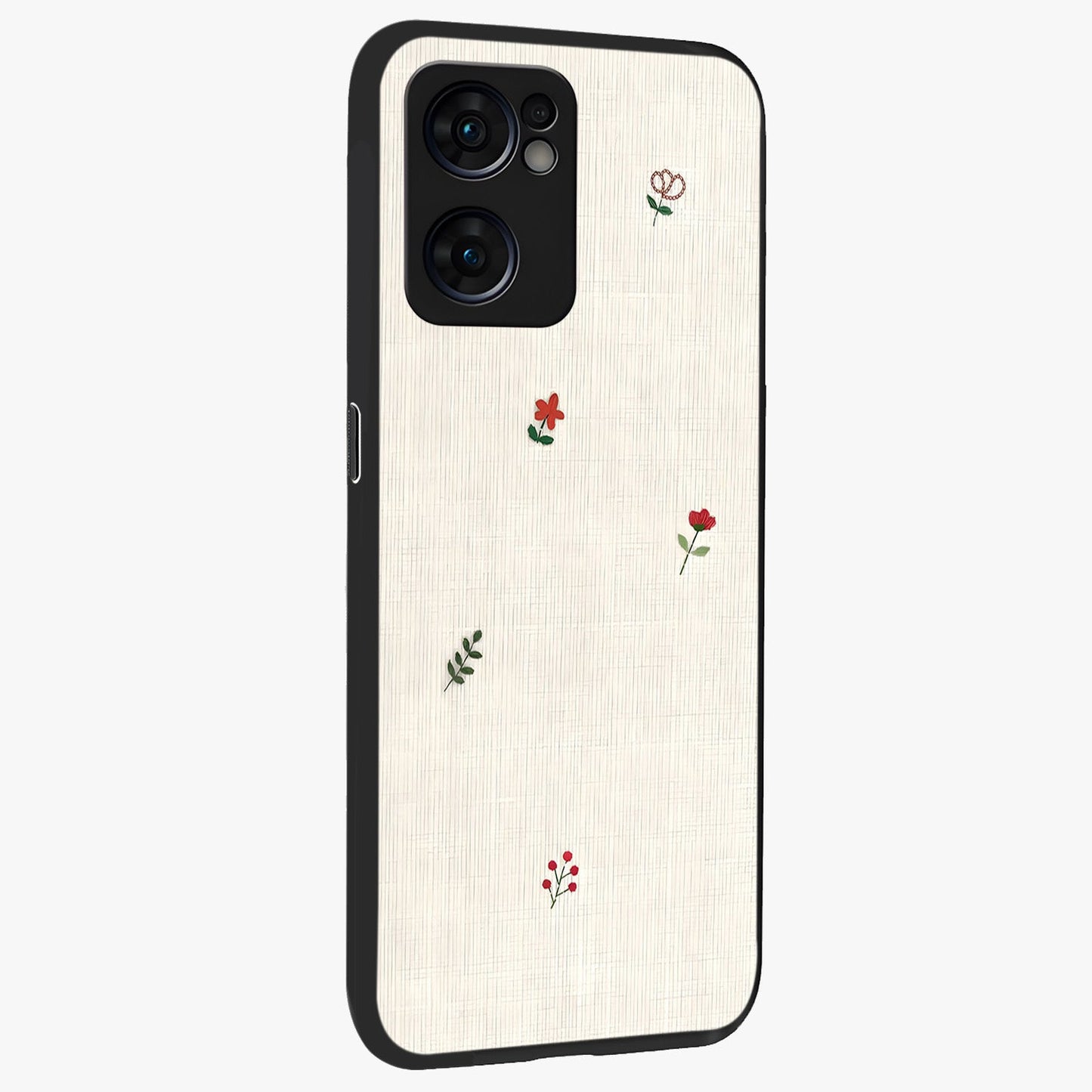 Minimalistic Blue With White Flower Pattern Glass Case upright view showcasing clean white flower artwork with calming blue theme.