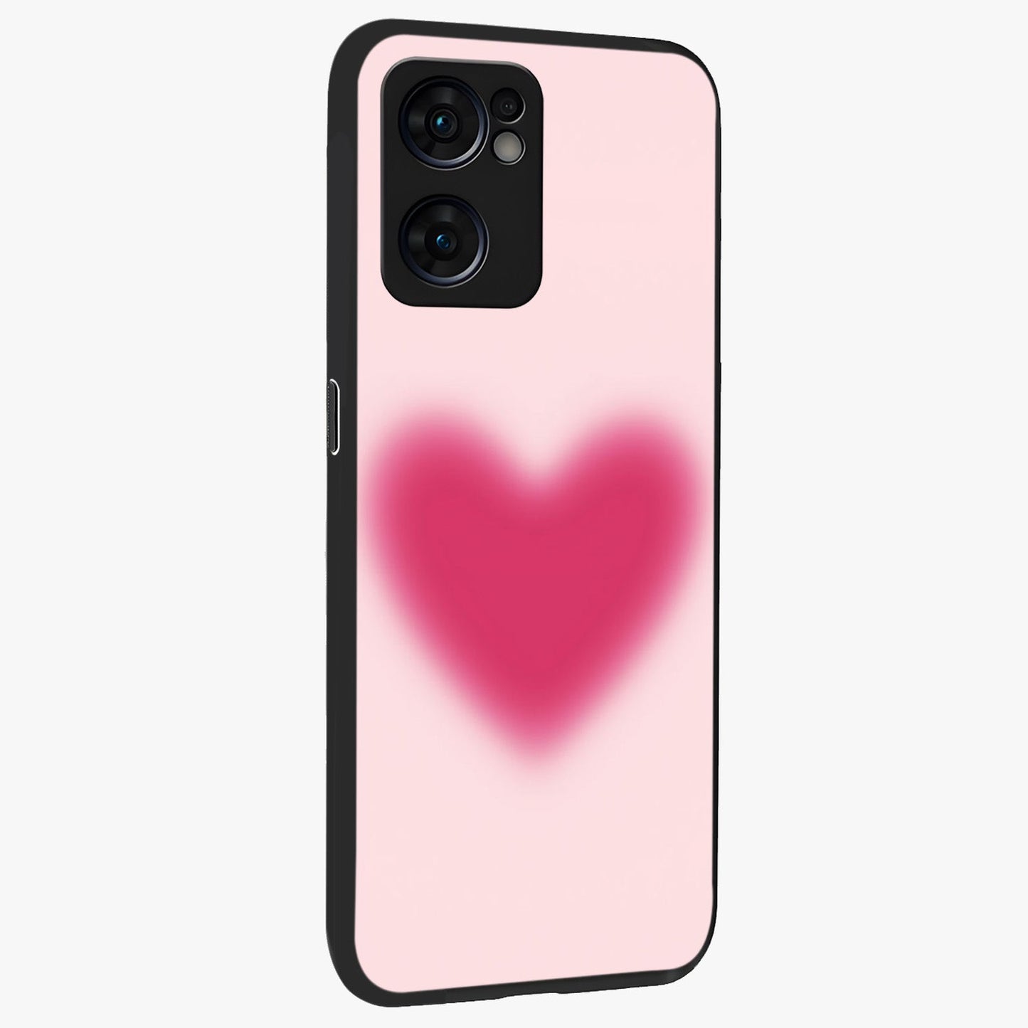 Pink Aura Heart Glass Case upright view showcasing romantic heart artwork with soft pastel theme.