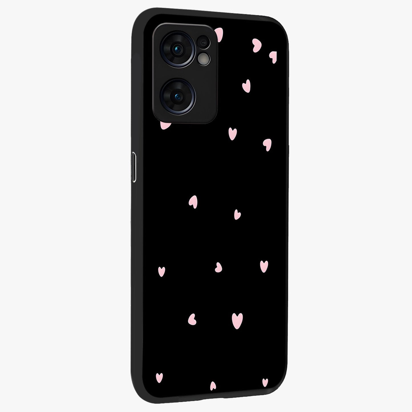 Pink Love Drops Glass Case upright view showcasing charming heart drop artwork with romantic playful theme.