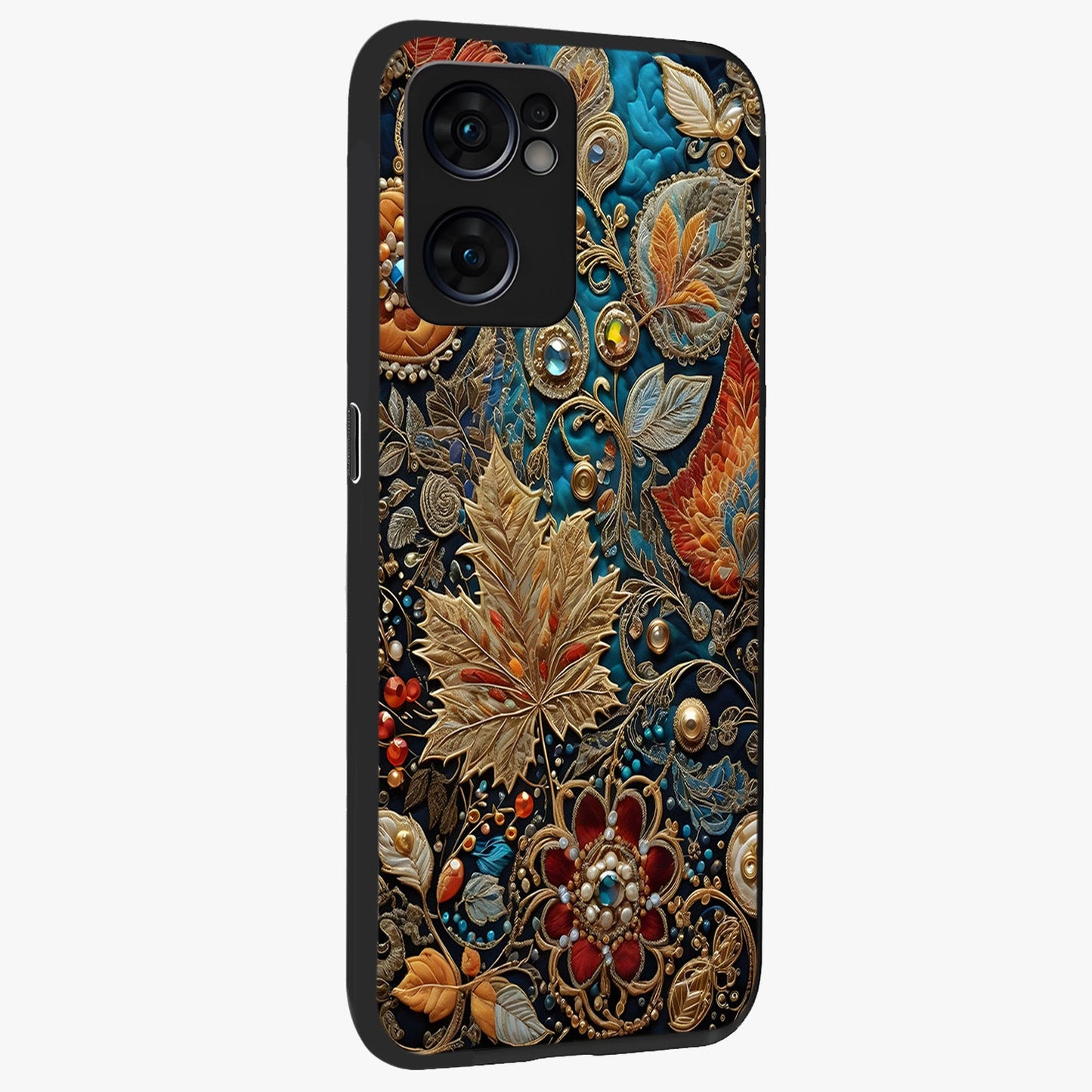 Royal Jewel Garden Glass Case upright view showcasing rich floral artwork with luxurious garden theme.