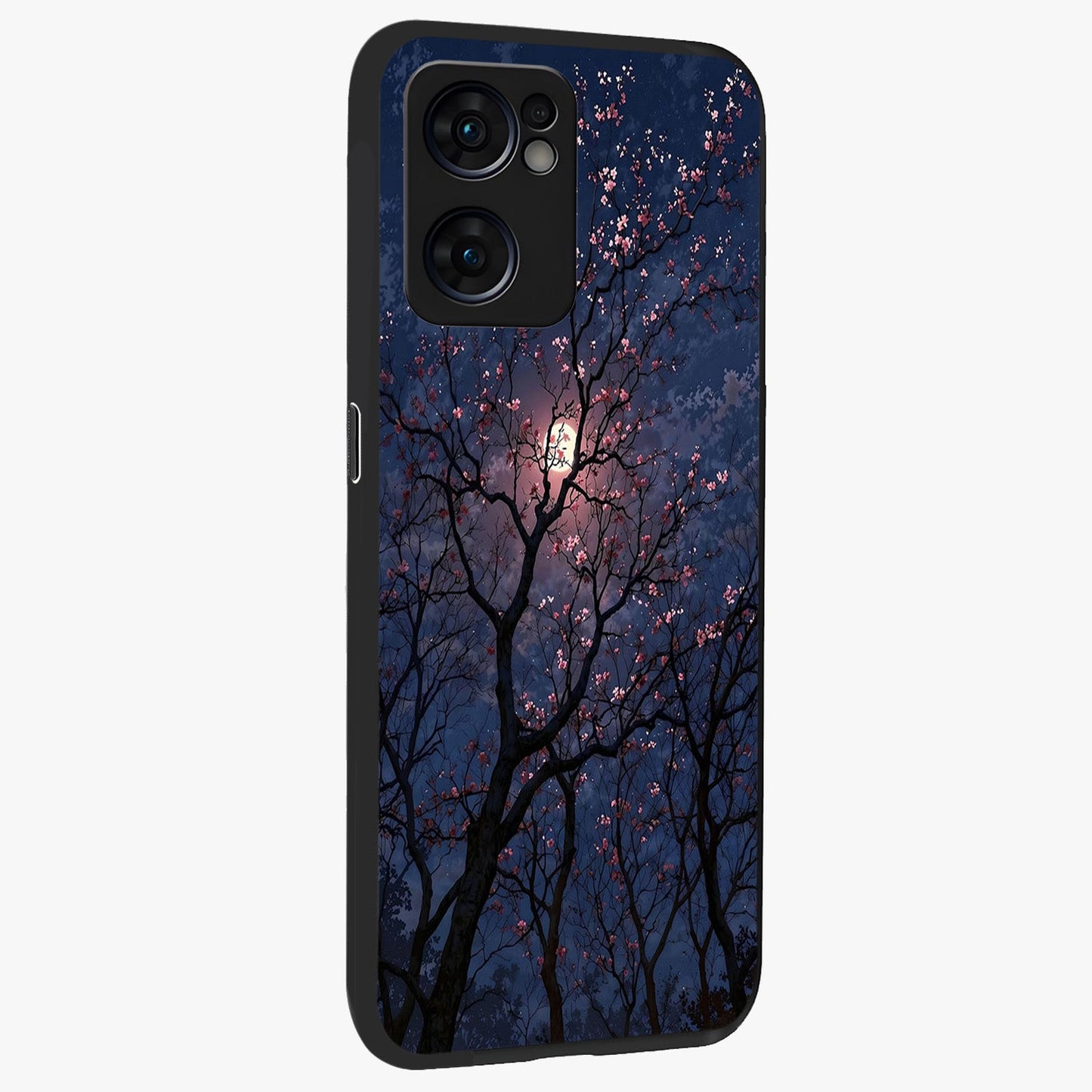 Twilight Sakura Serenade Glass Case upright view showcasing beautiful cherry blossom artwork with serene evening theme.