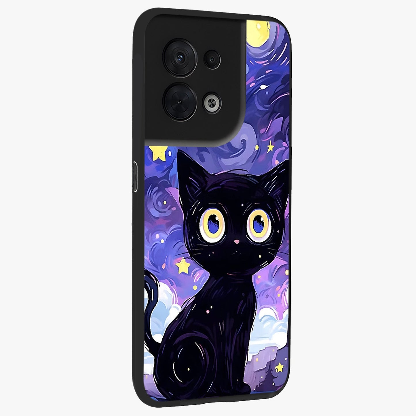 Abstract Cat Art Glass Case upright view showcasing creative feline illustration and aesthetic artistic style.
