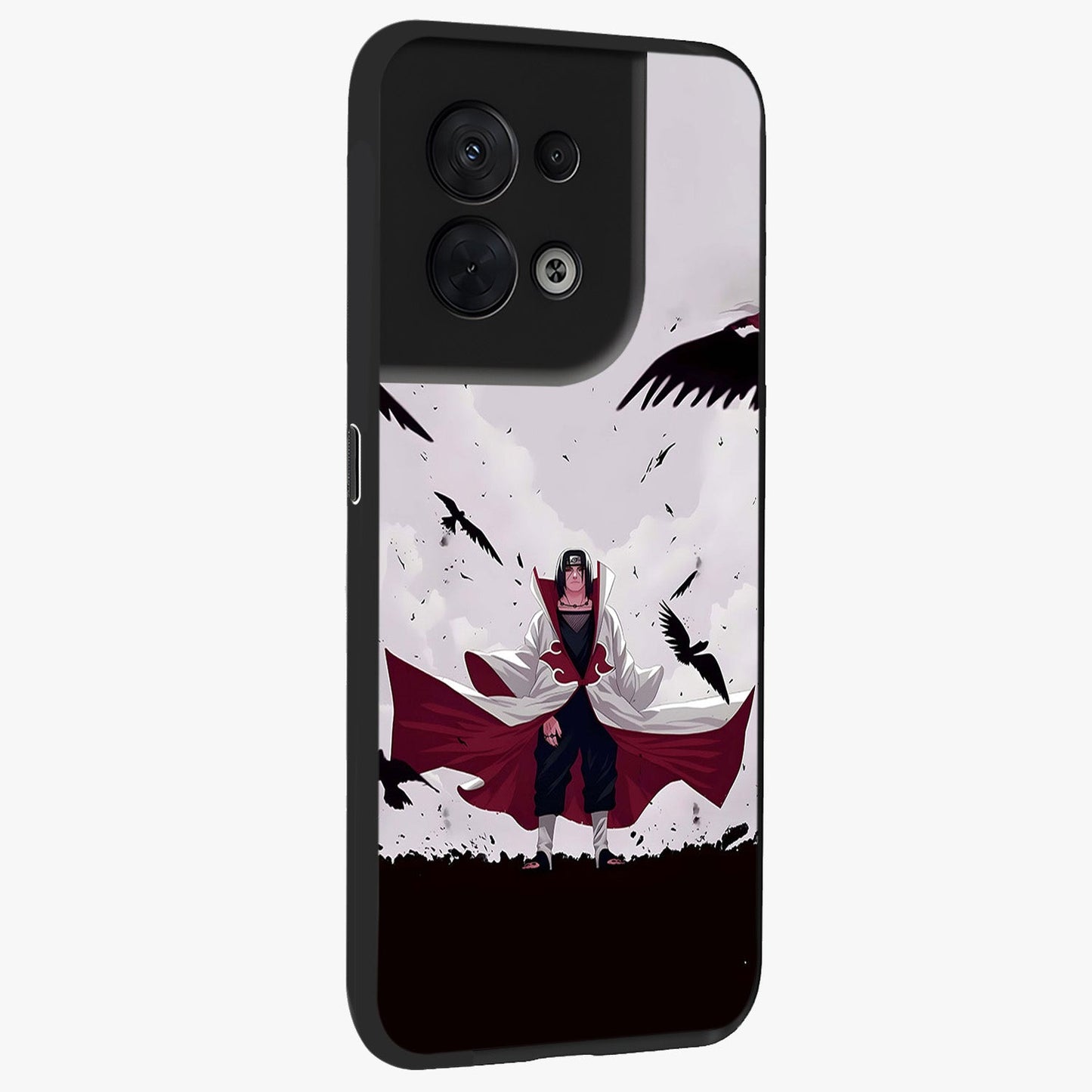 Crimson Crow Ascension Glass Case upright view showcasing dramatic crow artwork with bold gothic theme.