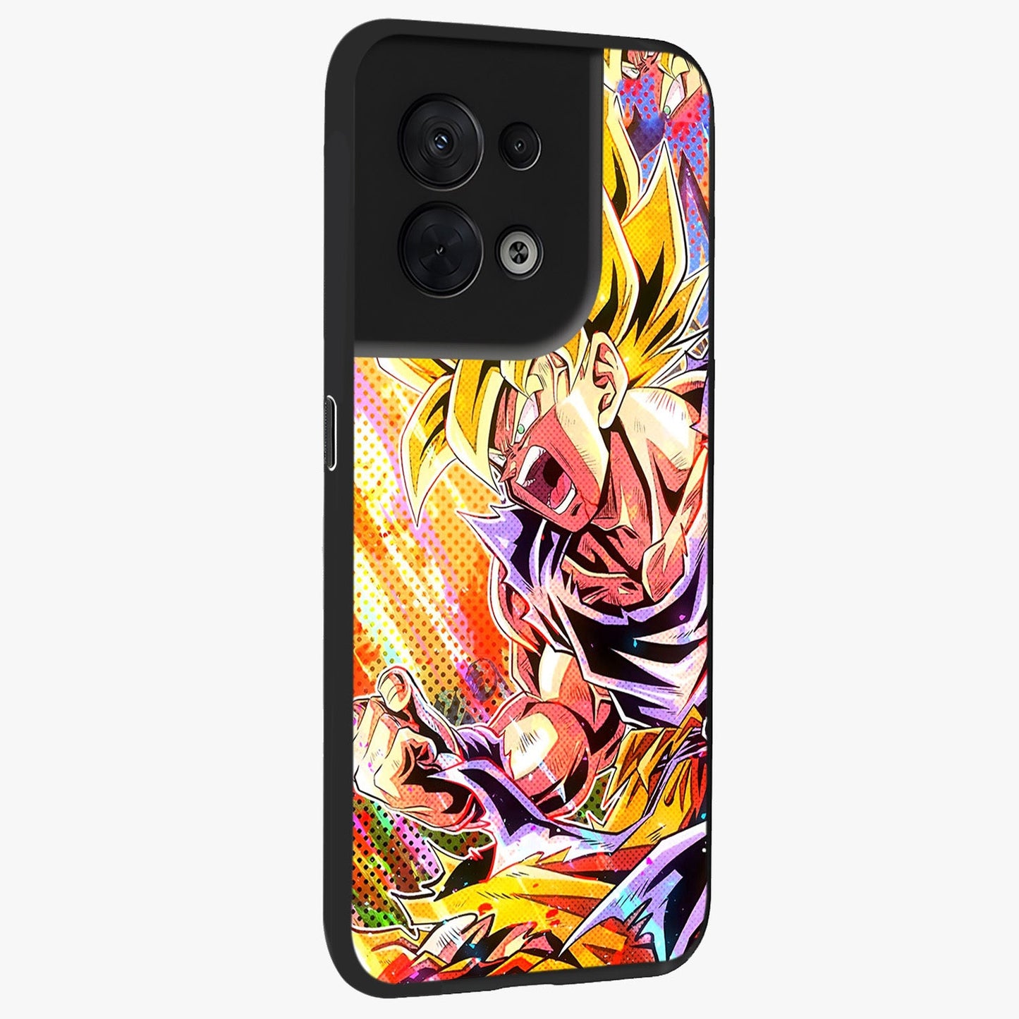 Firing Goku Glass Case upright view showcasing energetic anime artwork with bold warrior theme.