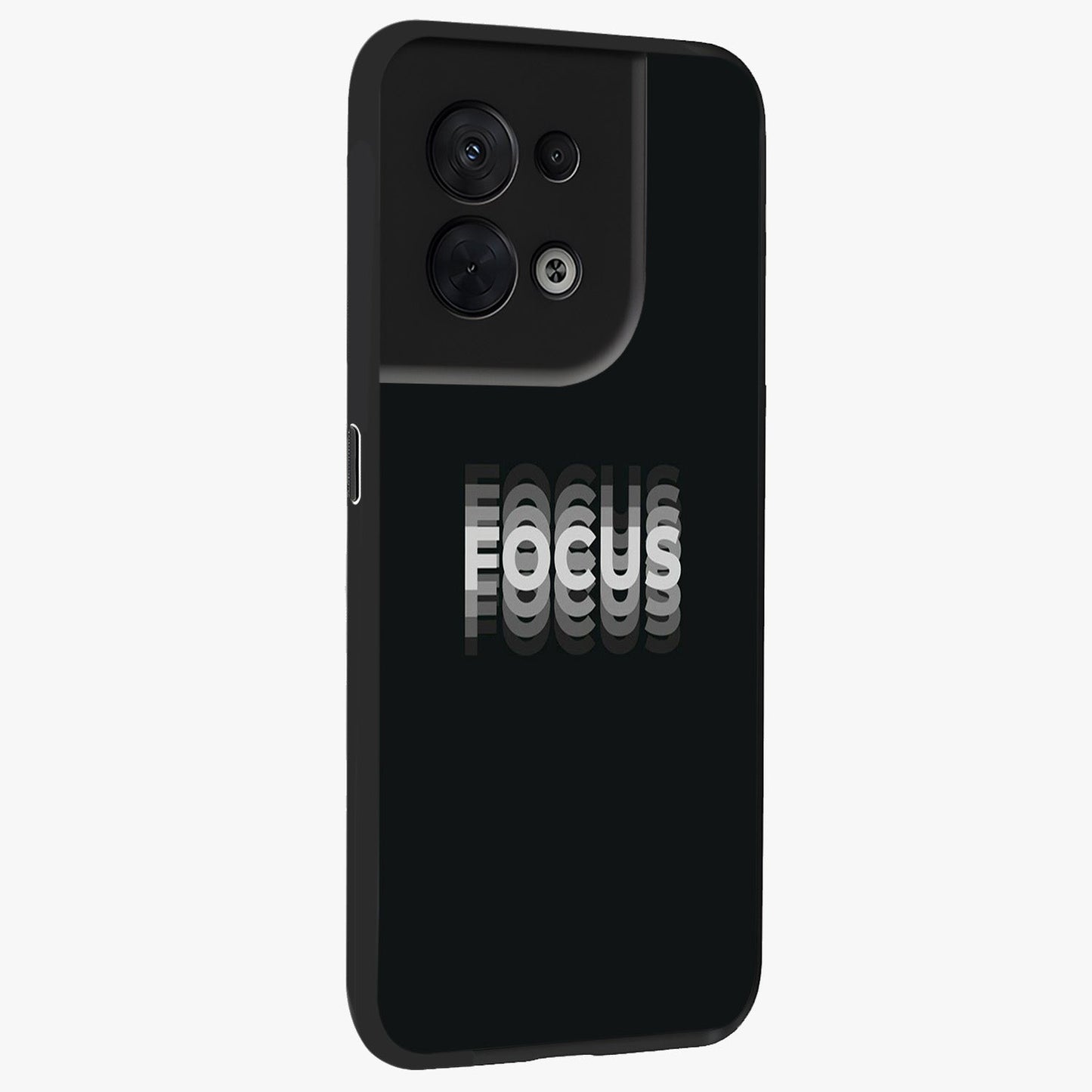 Focus Mode On Glass Case upright view showcasing strong typography statement with sleek motivational theme.