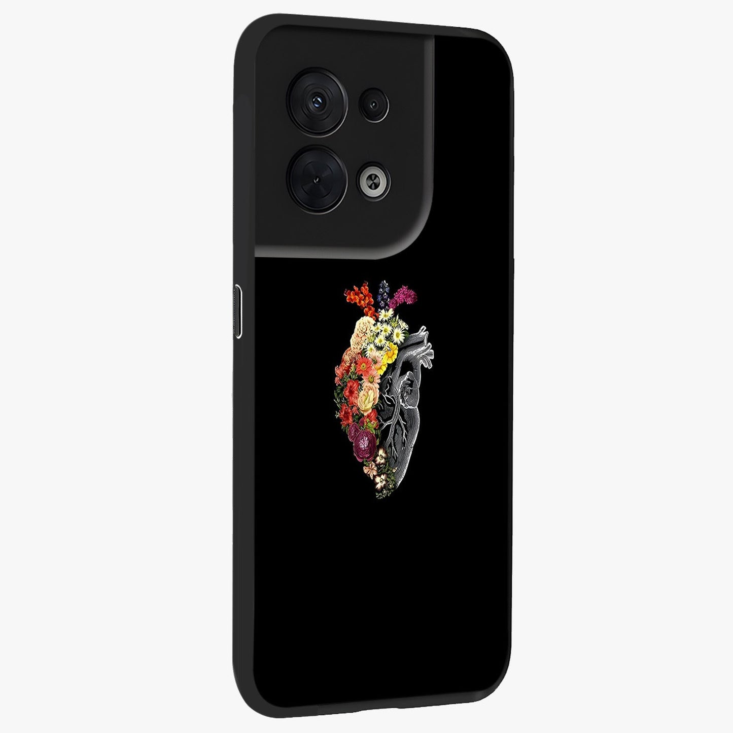 Heart With Flowers Glass Case upright view showcasing decorative heart and floral artwork with sweet romantic theme.