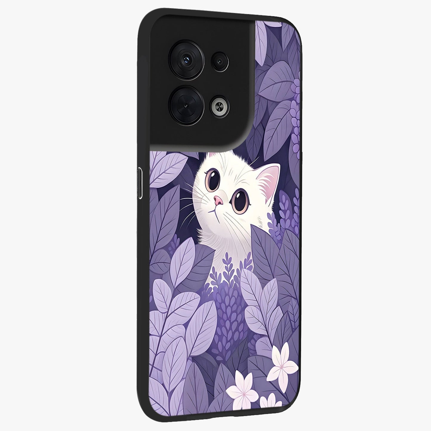 Lilac Hide Peek Cat Glass Case upright view showcasing charming cat artwork with adorable peek theme.