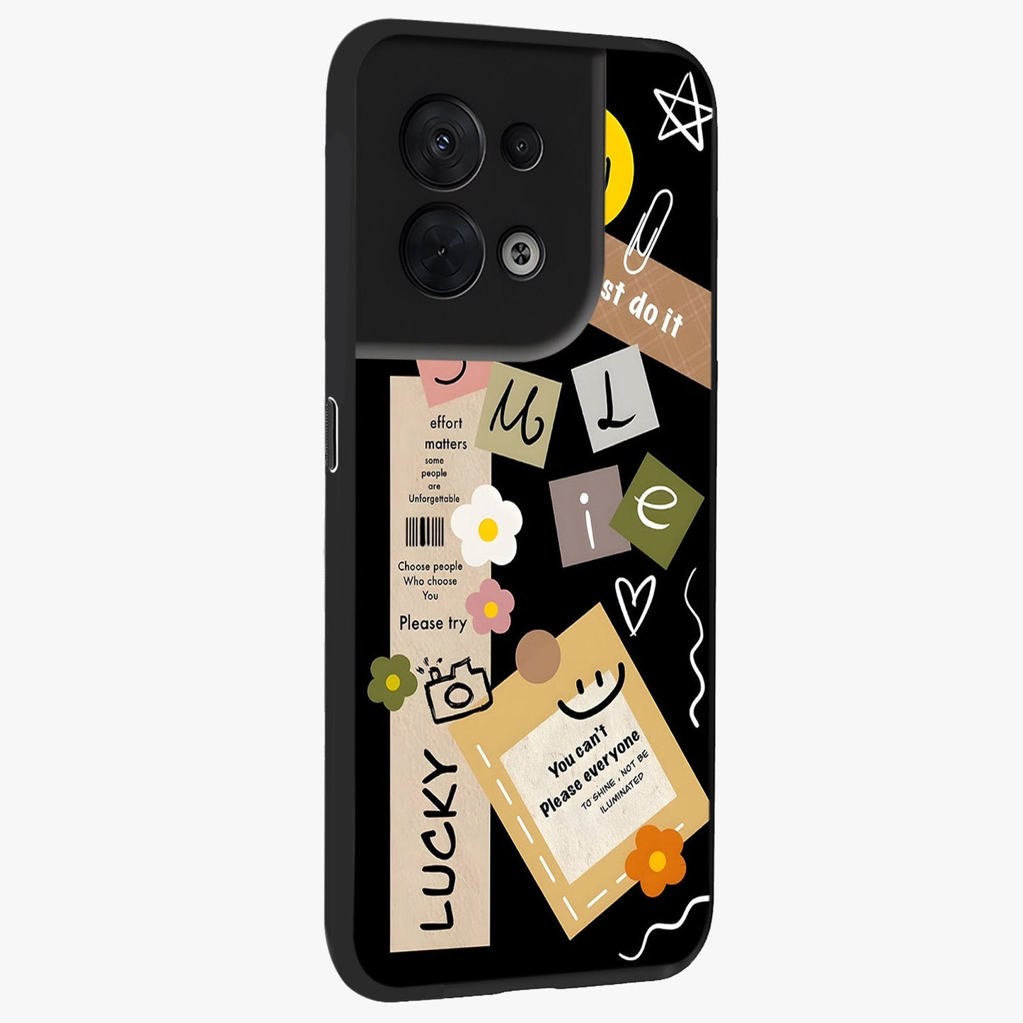 Lucky Aesthetic Collage Glass Case upright view showcasing vibrant collage artwork with youthful aesthetic theme.