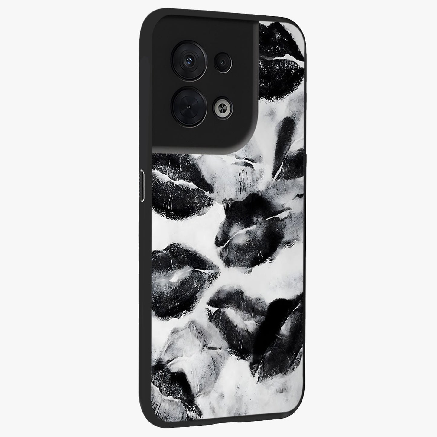 Midnight Kiss Marks Glass Case upright view showcasing stylish kiss mark artwork with trendy romantic theme.