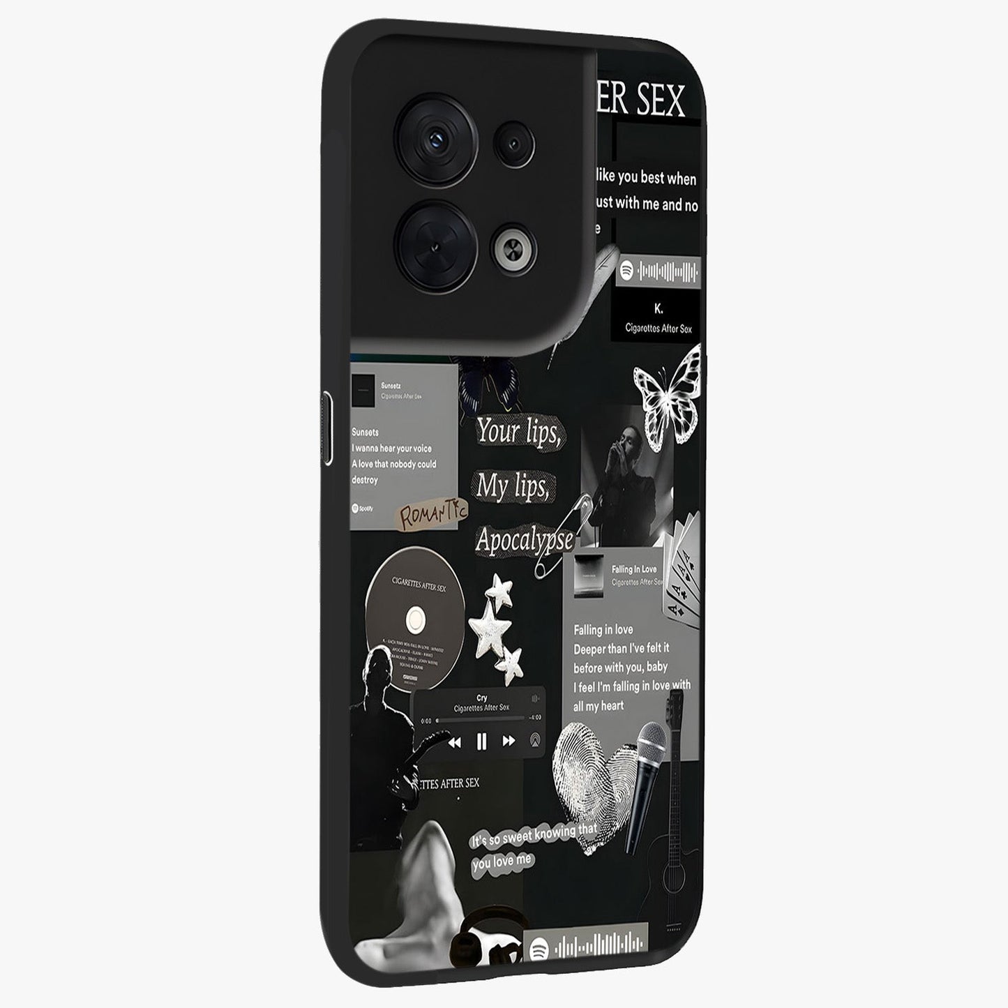Midnight Love Echo Glass Case upright view showcasing expressive romantic artwork with dreamy midnight theme.