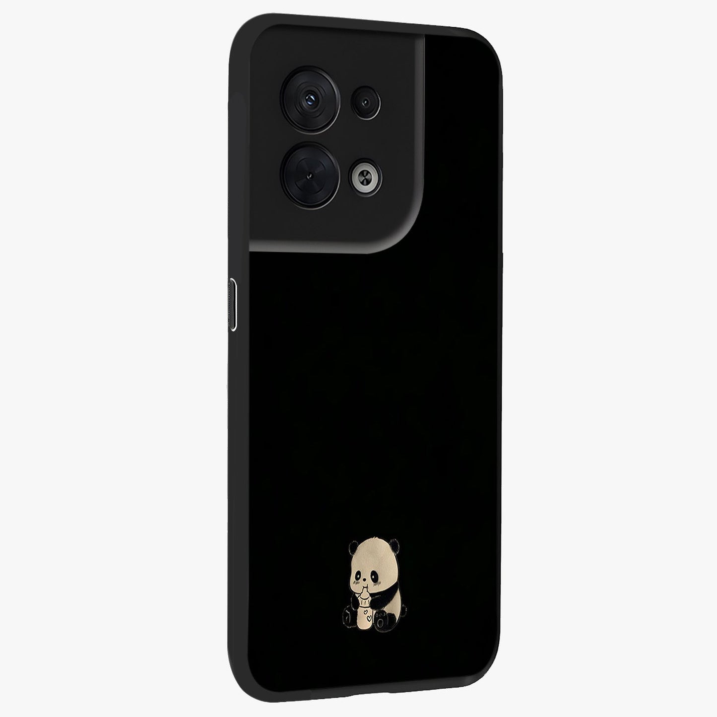 Midnight Panda Love Glass Case upright view showcasing charming panda artwork with playful romantic theme.